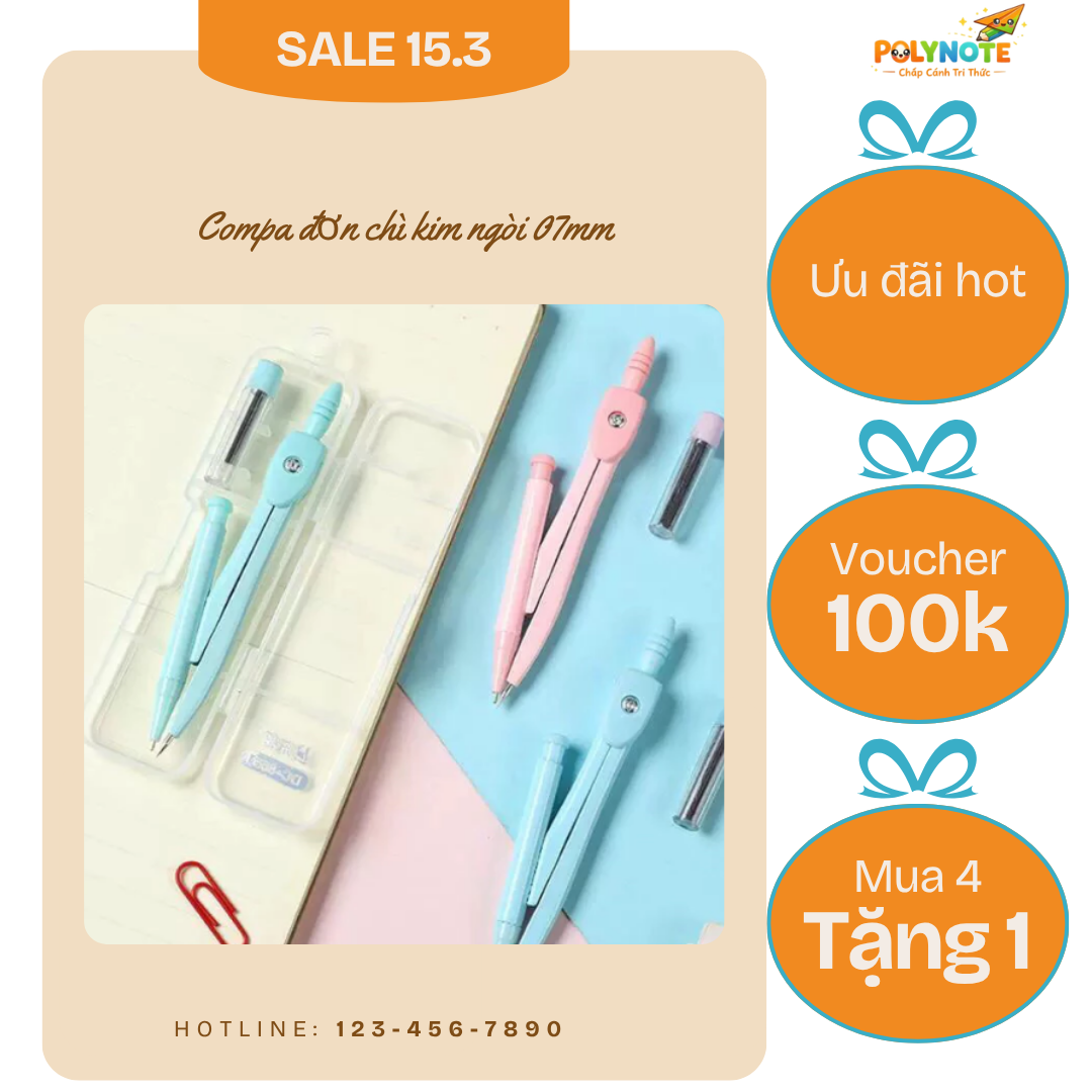 COMPA HỌC SINH KÈM NGÒI CHÌ MÀU PASTEL DỄ THƯƠNG